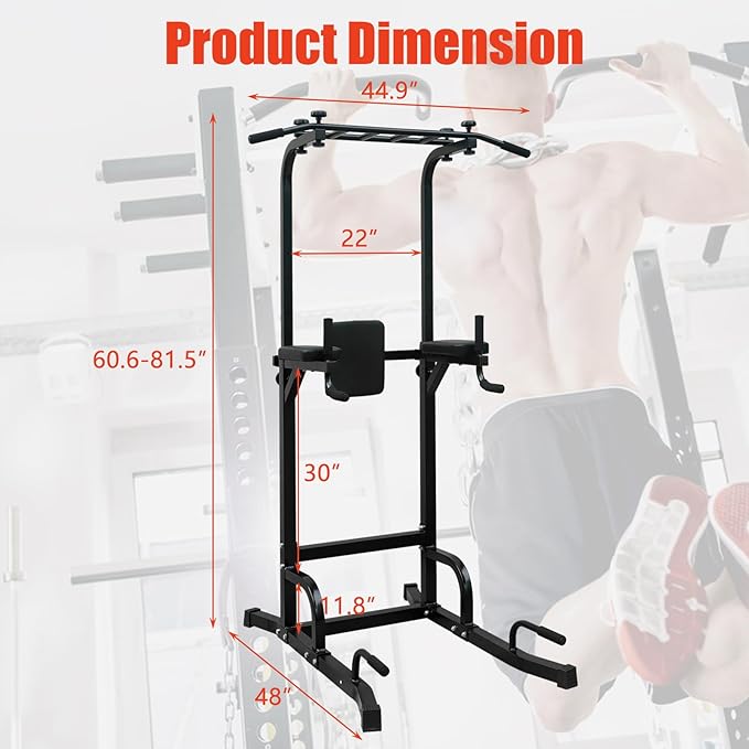 LSKSSNG Power Tower Dip Station Pull Up Bar for Home Office Gym, Multi-Function Workout Dip Station Power Tower for Full Body Strength Training Fitness Equipment, Pull Up Stand Holds Up to 440LBS-StrideForce Fitness