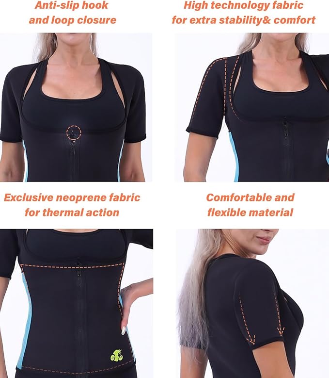 NonEcho Women Sauna Sweat Suit Sleeve Spa Cami Hot Neoprene Slimming Workout Vest Body Shaper Waist Trainer Top-StrideForce Fitness