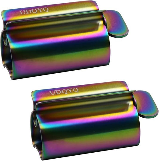 Toothpaste Squeezer - Metal Tube Squeezer Stainless Steel Tube Wringer UDQYQ Toothpaste seat Holder Stand (Iridescent)