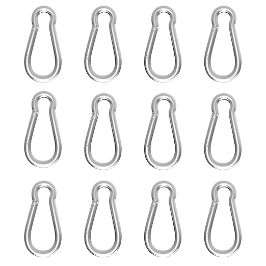 12PCS M5 Spring Snap Hook Carabiner, Heavy Duty Galvanized Steel Carabiner Clip, 220LBS Holding Capacity Spring Clips for Hammock Swing Outdoor Travel-StrideForce Fitness