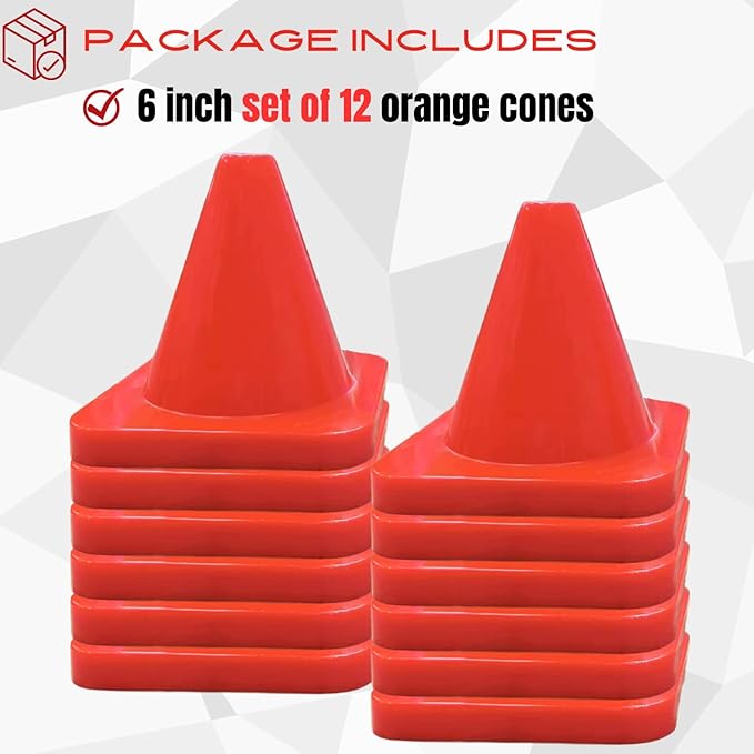 6, 9, 12, 18, 28 Inch Sports Training Traffic Cones - Durable Orange Cones for Soccer, Football, Basketball, Agility Drills, Parking, Safety, Road Use (Set of 12)-StrideForce Fitness