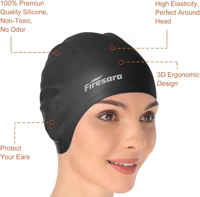 Firesara Swim Cap, Original Updated Swimming Cap 3D Ergonomic Design Comfortable Durable Ear Protection for Women Kids Men Adults Boys Girls for Long or Short Hair with Nose Clip and Ear Plugs-StrideForce Fitness