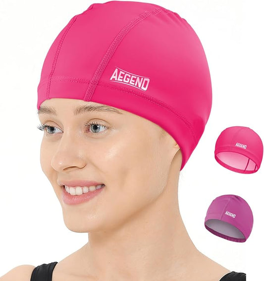 Aegend Fabric Swim Cap, Silicone Waterproof Layer - Breathable Cloth Swimming Cap, Keep Hair Dry with Hight Elasticity for Youth(8-16) Adult, 2 Sizes to Choose-StrideForce Fitness