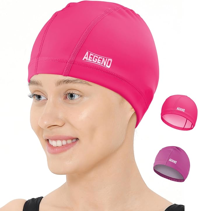 Aegend Fabric Swim Cap, Silicone Waterproof Layer - Breathable Cloth Swimming Cap, Keep Hair Dry with Hight Elasticity for Youth(8-16) Adult, 2 Sizes to Choose-StrideForce Fitness