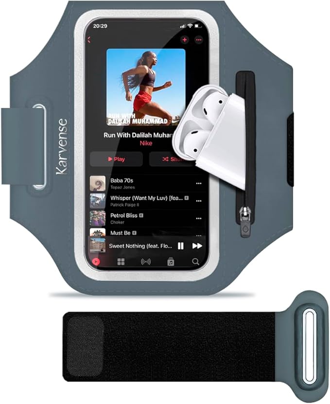 Arm Band for Phone for Running, Phone Holder for Running for iPhone & Samsung Galaxy, Cell Phone Armband Holder for Walking, Gym, Workout, w/Adjustable Strap & Zipper Pocket (Grey-S)-StrideForce Fitness