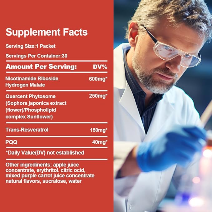 NAD Supplement 1200mg Synergistic Blend with Nicotinamide Riboside, PQQ & Resveratrol - Premium Anti-Aging Supplement for Cellular Energy, Mental Clarity and Longevity (30 Packets)1-StrideForce Fitness