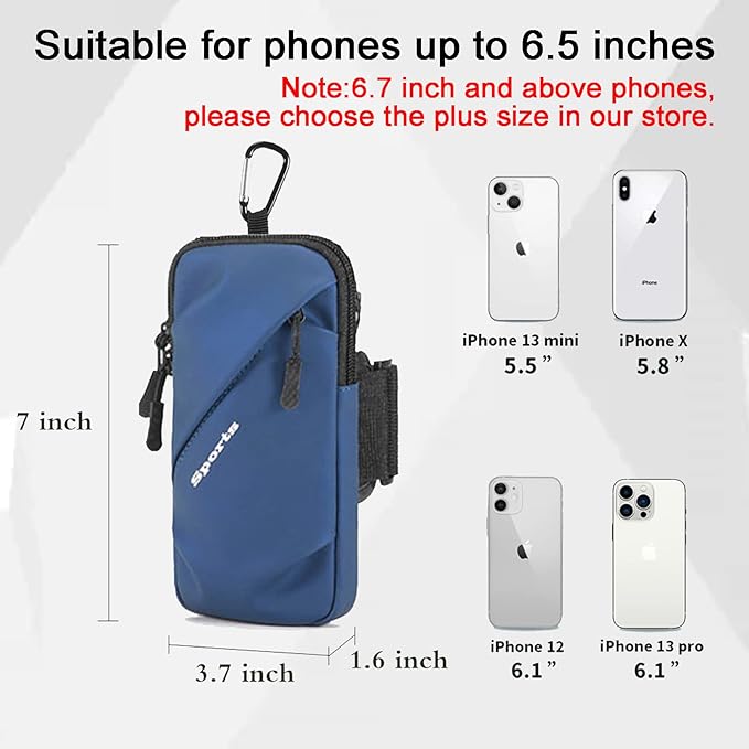 Phone Holder Armband, Small Crossbody Shoulder Holsters Bag with Arm Band, Fits iPhone and Android, Use for Running, Walking, Hiking & Biking (6.7 Inches, Blue)-StrideForce Fitness