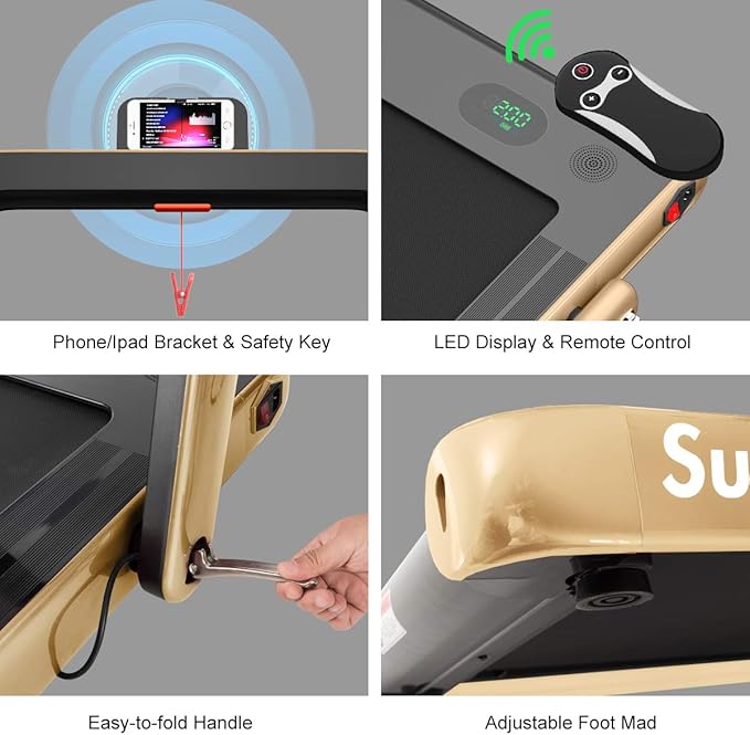 GYMAX Walking Pad, 2.25HP Foldable Treadmill with Smart App & Remote Control, Bluetooth LED Monitor, Small Spaces Compact Running Machine, Folding Portable Under Desk Treadmill for Home Office-StrideForce Fitness