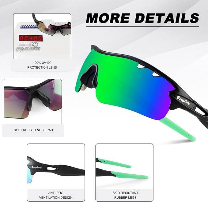BangLong Polarized Sports Sunglasses Cycling Sun Glasses for Men Women with 5 Interchangeable Lenes for Running Baseball Golf-StrideForce Fitness