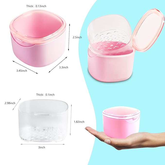 Denture Bath Case, Retainer Cleaning Box, No-Leak Denture Case, Mouth Guard, Night Guard and Retainer (pink)