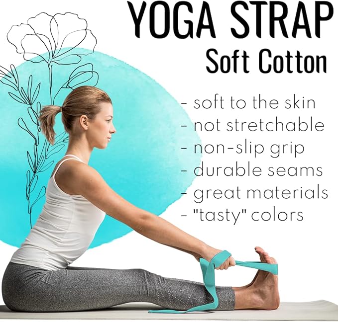 TECEUM Yoga Strap & Mat Strap – 2 IN 1 – Cotton – 6 ft 8 ft 10 ft (30+ colors) – Adjustable Non-Slip Belt for Yoga, Pilates, Stretching, Physical Therapy, Fitness & Home Workout – For Carrying Mats-StrideForce Fitness