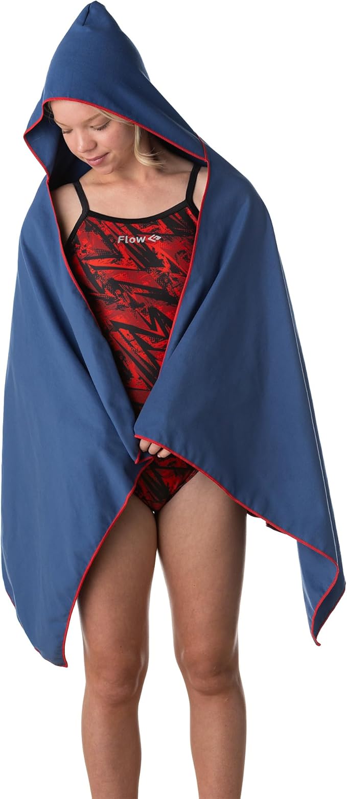 Flow Hydro Sport Towel - Microfiber Quick Dry Swimming Towels for Swim, Pool, Triathlon, and Other Water Sports in Medium, Large, Extra Large, and Hooded Sizes (Navy, Large w/Hood)-StrideForce Fitness