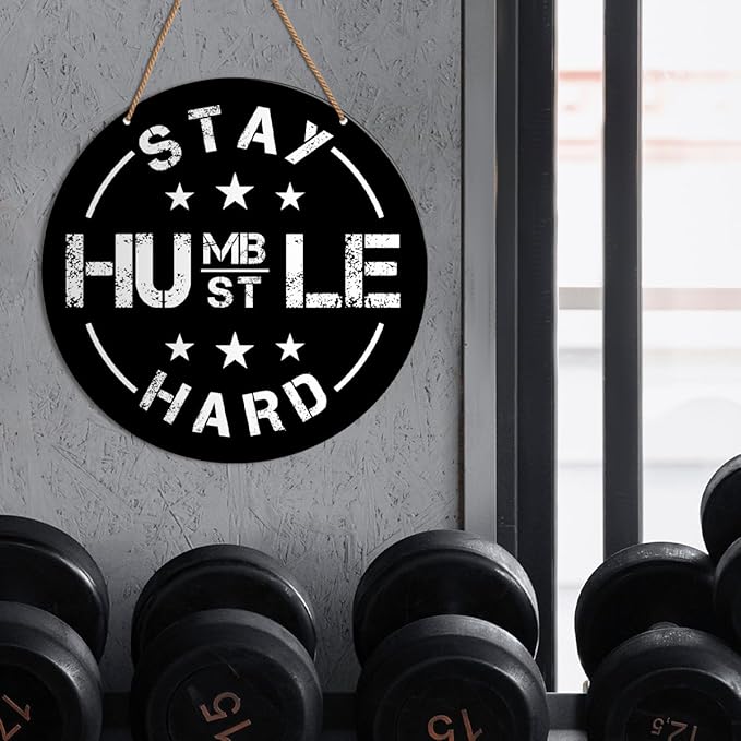 Gym Signs Wall Decor, Home Gym Motivational Wall Decor Gym Hanging Signs Decorations for Fitness Workout Room Gift for Woman Man Gym Enthusiast, Stay Humble Hustle Hard-StrideForce Fitness