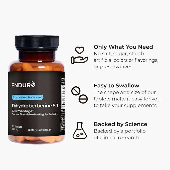 Endur Dihydroberberine SR, Supports Blood Sugar Health & Metabolism, Great for Weight Management Support, Gluten Free, 150mg (60 Tablets)-StrideForce Fitness