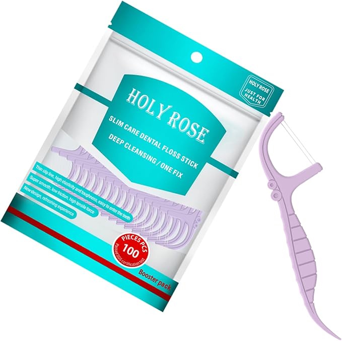 Holy Rose Dental Floss Picks Portable Dispenser - 220 Count Twin-Line Flossers, Bagged Super Tuffloss, Double-line Design Action System for Superior Clean, Compact Design for Easy Storage