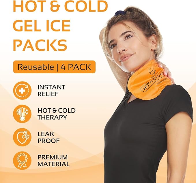 AllSett Health Reusable Hot and Cold Gel Ice Packs for Injuries | Cold Compress, Ice Pack, Gel Ice Packs, Cold Pack, ice Pack, Cold Packs for Injuries, 10.5 in Long x 5 in Wide, | 4 Pack Orange-StrideForce Fitness