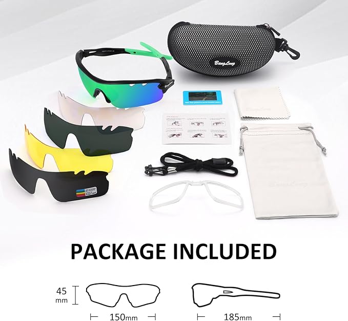 BangLong Polarized Sports Sunglasses Cycling Sun Glasses for Men Women with 5 Interchangeable Lenes for Running Baseball Golf-StrideForce Fitness