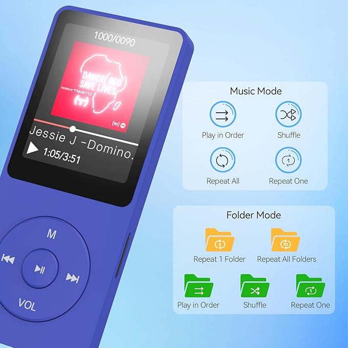 AGPTEK A02PL 64GB MP3 Player, 70 Hours Playback Lossless Sound Music Player, Supports up to 128GB(Deep Blue)-StrideForce Fitness