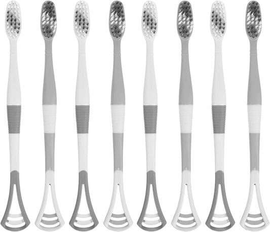 8Pcs Silicone Toothbrush and Tongue Scraper Set Soft Bristles Dual-Head Manual Toothbrush for Adults and Sensitive Gum Care Travel Oral Cleaning Tool