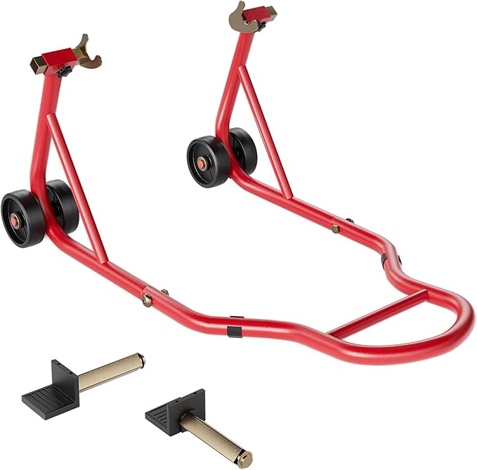 SPECSTAR Motorcycle Stand, 441 Lbs Capacity Rear Wheel Lift with U+L Adjustable Swingarm Spool, Heavy Duty Paddock Stand for BMW Suzuki Yamaha Honda Kawasaki, Red-StrideForce Fitness