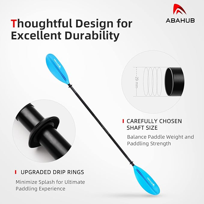 Abahub Kayak Paddle, 90.5 Inches Kayaking Oars for Boating, Canoeing with Free Paddle Leash, Aluminum Alloy Shaft Black/Blue/Green/Orange/Yellow Plastic Blades-StrideForce Fitness