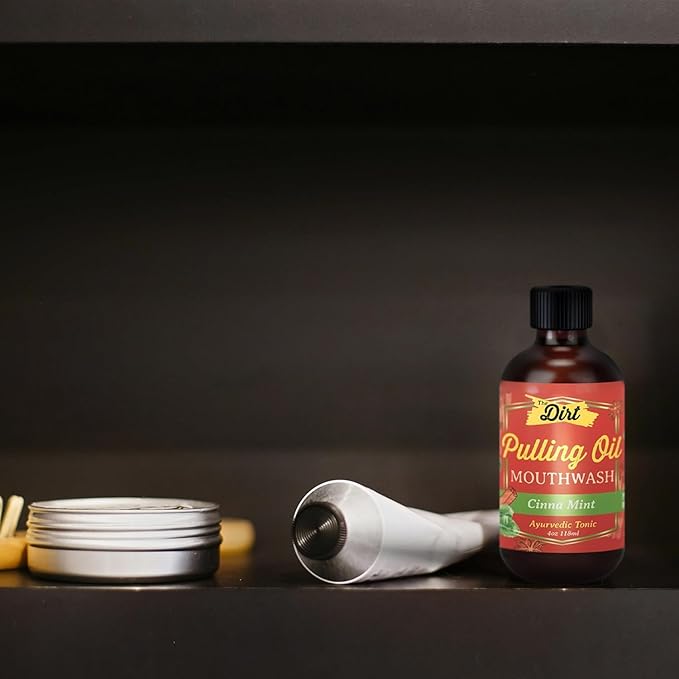 THE DIRT Oil Pulling Mouthwash - Gluten Free - Removes Plaque, Tartar, Bad Breath & Whitens Teeth (Cinna Mint, 4 Ounce)