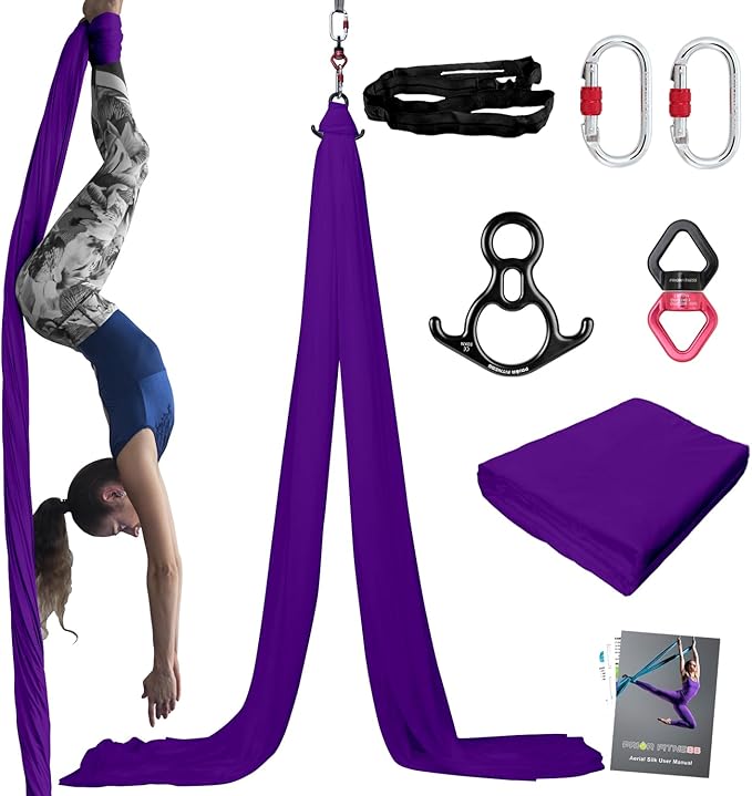 PRIOR FITNESS Aerial Silks Kit Colorful 9/15/20 Yards 40D Nylon Fabric Hammock Set With Hardware & Guide for All Levels Of Aerial Yoga Practice and Acrobatic Flying For Adults Aerial silk-StrideForce Fitness