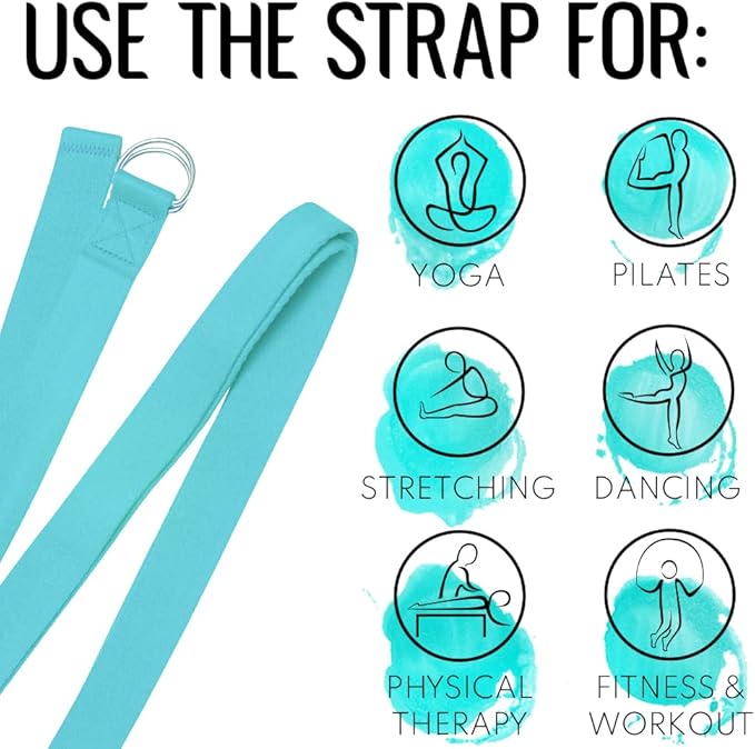TECEUM Yoga Strap & Mat Strap – 2 IN 1 – Cotton – 6 ft 8 ft 10 ft (30+ colors) – Adjustable Non-Slip Belt for Yoga, Pilates, Stretching, Physical Therapy, Fitness & Home Workout – For Carrying Mats-StrideForce Fitness