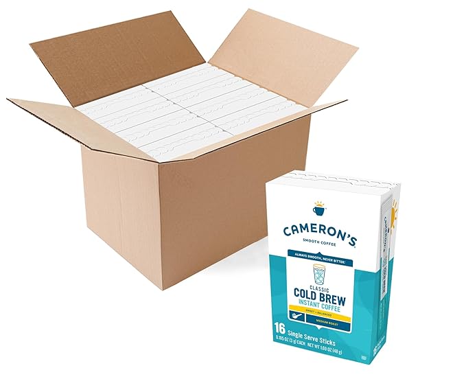 Cameron's Coffee Classic Cold Brew Instant Single Serve Sticks, Medium Roast , 100% Arabica , 128 Count-StrideForce Fitness