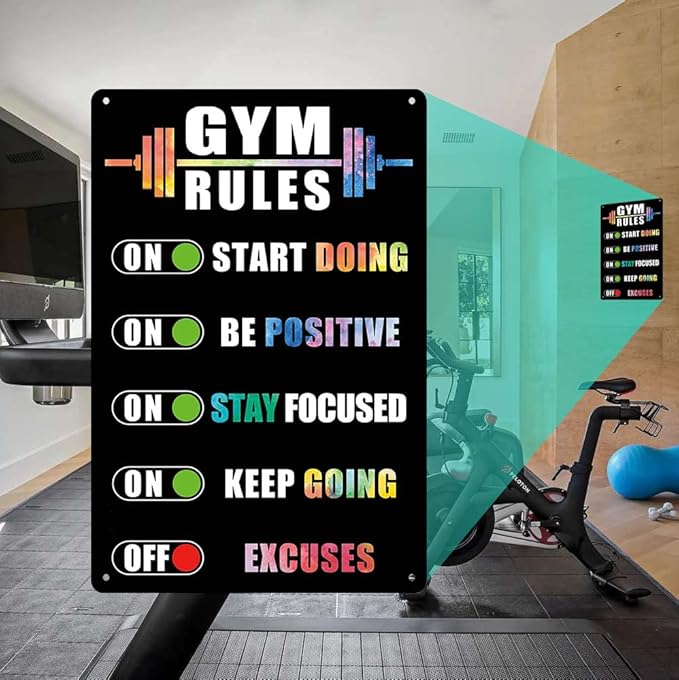Gocolt Home Gym Rules Signs Workout Motivational Quote Hanging Sign - Exercise Poster - Gym Room Sign for Men's Cave Interior Home Art Metal Tin Wall Decor 8x12 Inches-StrideForce Fitness