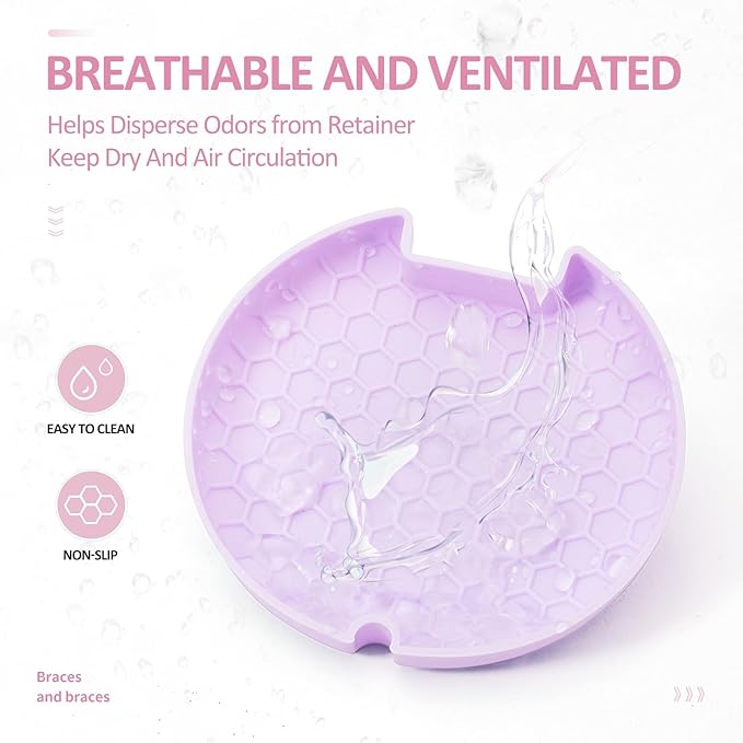 Retainer Case with Mirror,Slim Aligner Case with Vent Holes,Cute Dental Brace Box with Retainer Removal Tool and Brush (Pink)