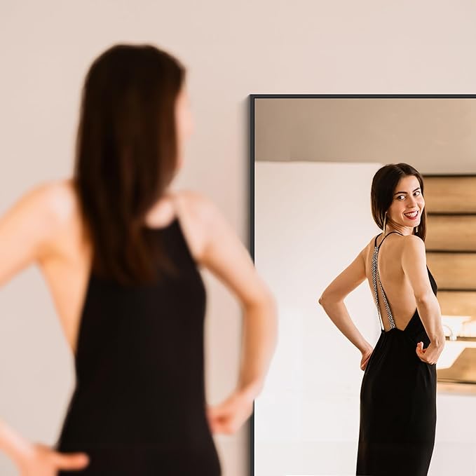 Black Bathroom Mirror for Wall, 30x50 Inch Rectangle Mirrors with Metal Frame, Modern Vanity Wall Mirror Decor for Entryway Hangs, Bathroom Living Room Horizontal or Vertical-StrideForce Fitness