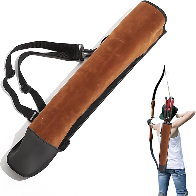 DAPace Leather Arrow Quiver for Recurve Bow/Compound Bow, 20 Inch Back Archery Quiver, Quiver Arrow Holder Holds Up to 36 Arrows, Brown-StrideForce Fitness