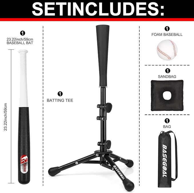 Baseball Tee for Kids,Youth Stand Set,Teeball Set,Youth Baseball,Softball Batting Tee Set,Easy Adjustable Height-StrideForce Fitness