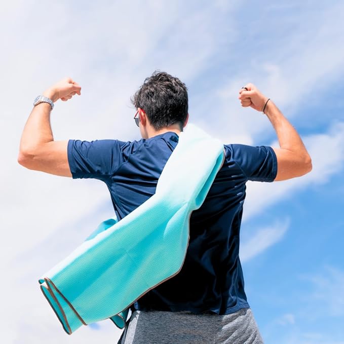 ECCOSOPHY Microfiber Beach Towel – Quick Dry Gym Towel, Highly Absorbent with Ribbed Texture, Lightweight – Ideal for Travel, Pool, Yoga, Fitness & Outdoor Adventures – 71x35 Aqua-StrideForce Fitness