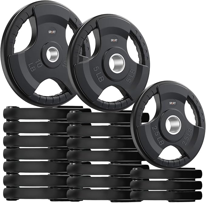 SPART Weight Plate 2-Inch Rubber Coated Olympic Grip Plate for Barbell,Solid Cast Iron Weight Plates in Pairs or Single for Strength Training,Weightlifting,Crossfit,Home Gym(5LB/10LB/25LB/35LB/45LB)-StrideForce Fitness