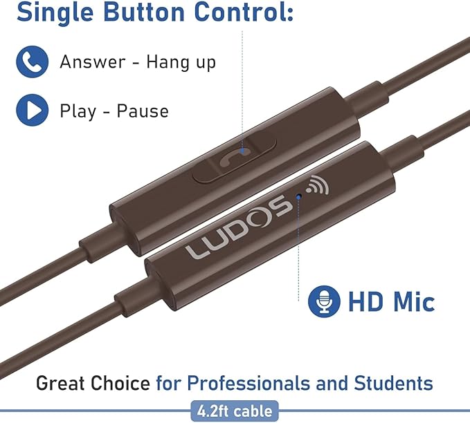 LUDOS Clamor USB C Headphones for iPhone 16 15 Pro Max Plus iPad Pro, 5 Years Warranty, USB-C Earbuds for Samsung Galaxy S24 S23 Ultra S22 S21 FE S20 A55 A54 A53, USB Type C Earphones - Brown-StrideForce Fitness