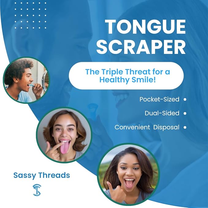 3-in-1 Complete Dental Care Set: Double Thread Floss Picks, Toothpicks, and Tongue Scraper - Your Oral Hygiene Solution with Disposable Floss Sticks for On The Go or Travel (3)