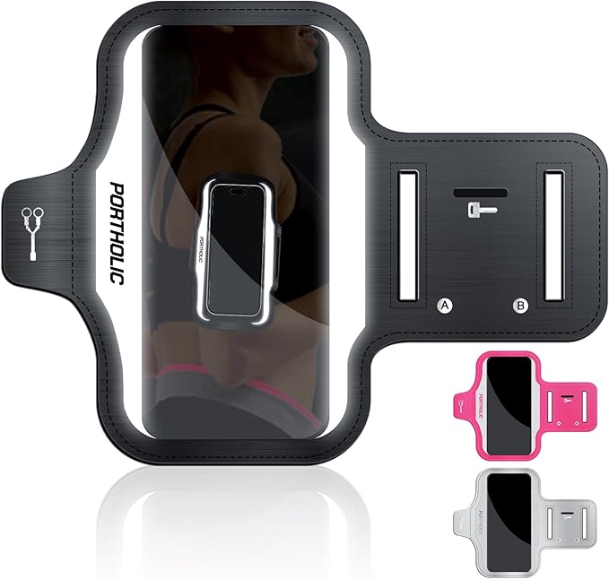PORTHOLIC 2025 Running Armband Water Resistant Sports Phone Holder Case with Extension Strap, Key Card Slot Up to 6.9" Phone for iPhone 17/16/15/14/13 Plus Air Pro Max XR/XS, Galaxy S25/24/S10-StrideForce Fitness