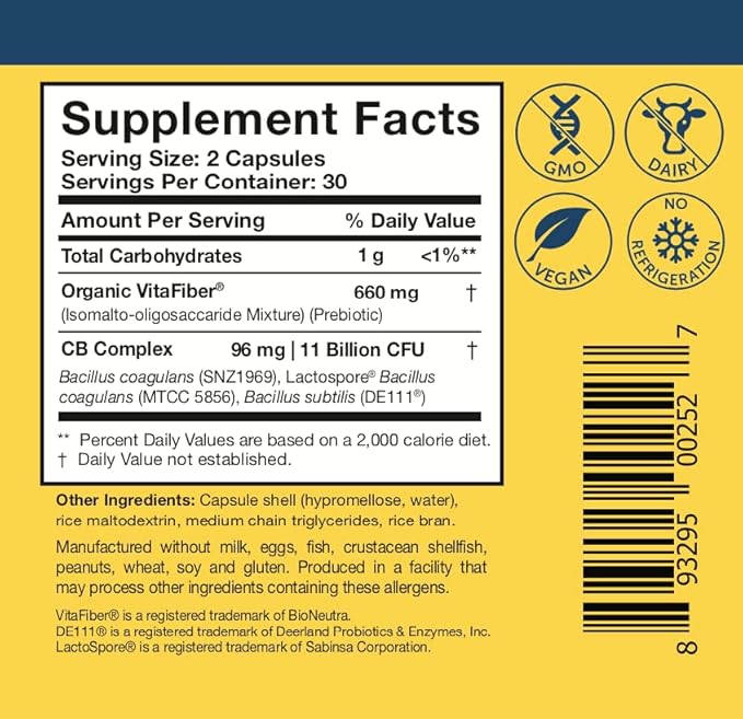 Researched Nutritionals Gut Health Supplements with Prebiotics & Probiotics for Women & Men - CoreBiotic - 3 Spore Based Probiotic Strains + Organic Prebiotic Fiber - Shelf-Stable (60 Capsules)-StrideForce Fitness