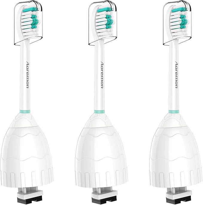 Aoremon Toothbrush Replacement Heads Compatible with Philips Sonicare E-Series Essence Xtreme Elite Advance CleanCare Screw-on Electric Toothbrush Handle Head Come with Hygienic Caps, 3 Count, White