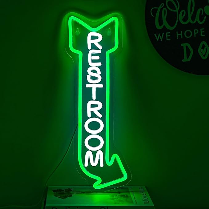 Restroom Neon Sign for Wall Decor Toilet Neon Light Arrow Led Neon Signs White Green LED Neon Lights Bathroom Led Sign for Restroom Hotel Bar(Right Arrow)-StrideForce Fitness