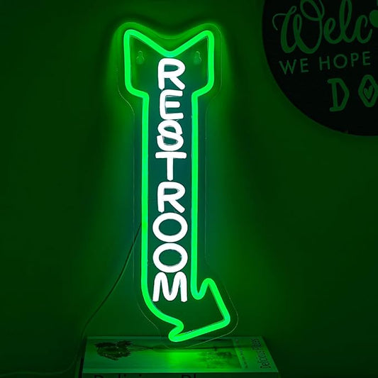 Restroom Neon Sign for Wall Decor Toilet Neon Light Arrow Led Neon Signs White Green LED Neon Lights Bathroom Led Sign for Restroom Hotel Bar(Right Arrow)-StrideForce Fitness