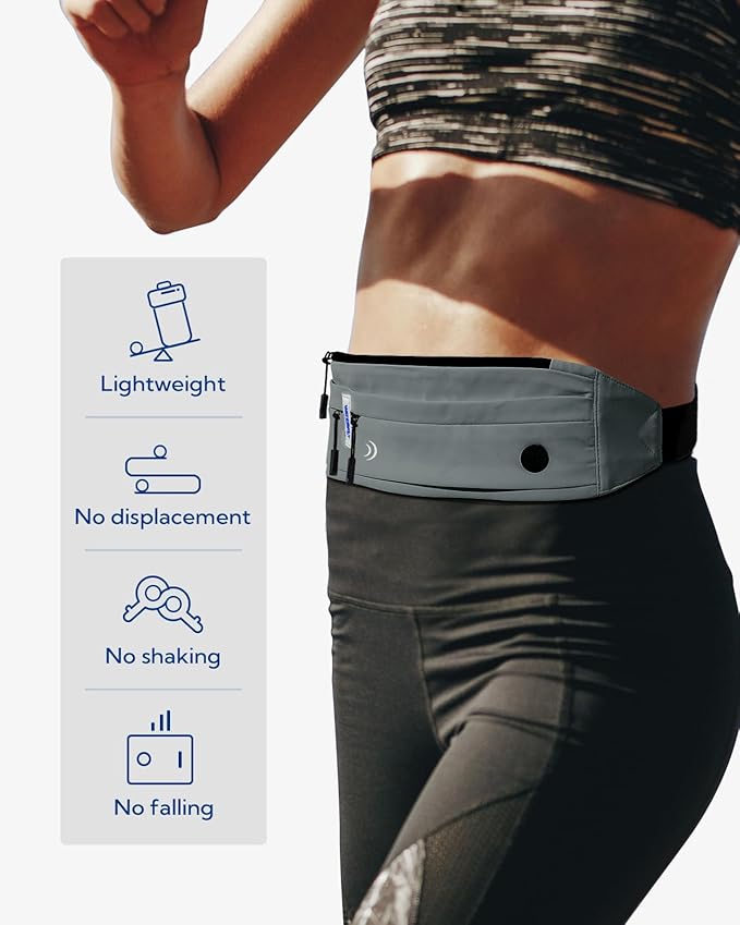 WATERFLY Running Belt Fanny Pack: Runner Marathon Jogging Waist Pack Sport Workout Exercise Fitness Phone Holder Belt for Men Women Jogger Slim Waistband Dark Grey-StrideForce Fitness
