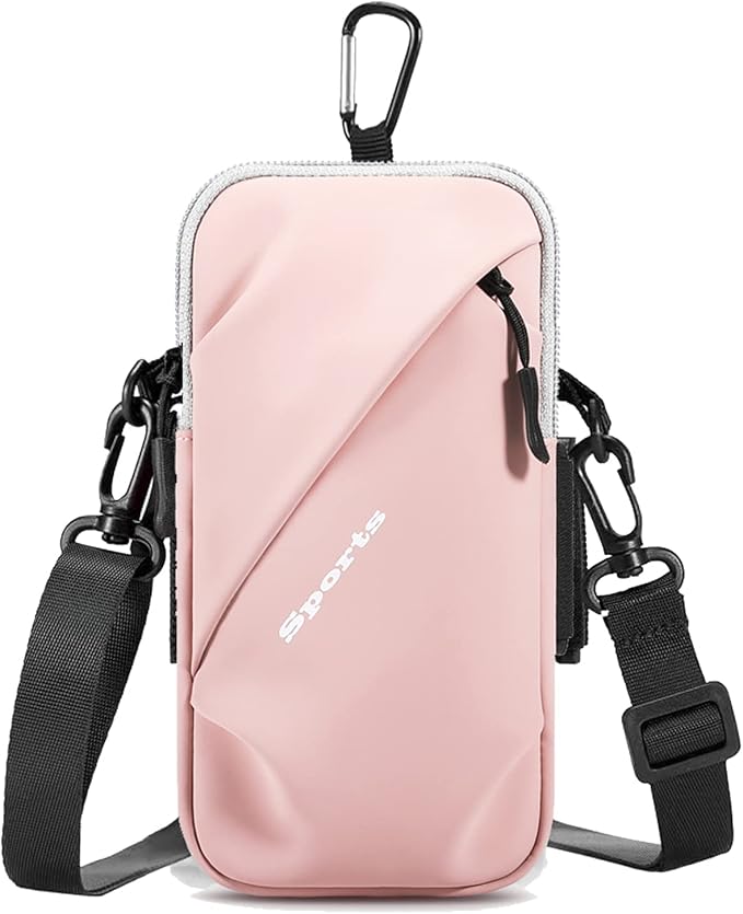 Phone Holder, Small Crossbody Shoulder Holsters Bag with Arm Band, Fits iPhone and Android, Use for Running, Walking, Hiking & Biking (6.7 Inches, Pink)-StrideForce Fitness