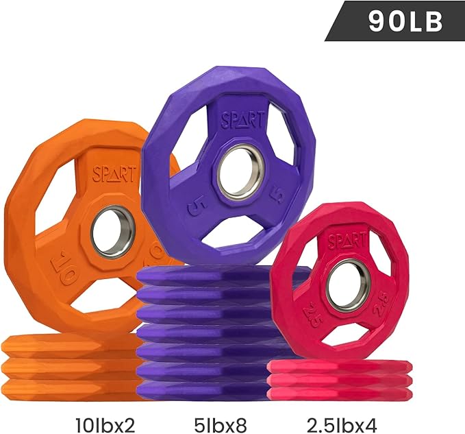 SPART Color Coded Weight Plate 2-Inch Rubber Coated Olympic Grip Plate for Barbell, Solid Cast Iron Weight Plates for Strength Training, Weightlifting, Crossfit, Home Gym, 2.5LB/5LB/10LB/25LB/35LB/45LB, Pair-StrideForce Fitness