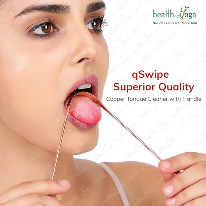 HealthAndYoga™ qSwipe Copper Tongue Cleaner Scraper - Hygienic, Non-Synthetic Grip – Tongue Brush Cleaner (Copper - 2-Pack)