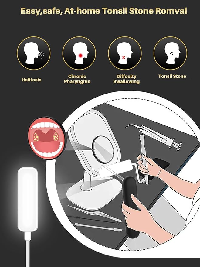 Voraiya Tonsil Stone Removal Vacuum Kit with 5 Mode Suction, 10 in 1 Electronic, Oral Irrigator, Tongue Scraper, Oral lamp & 5X Magnifying Mirror Included for Fresh Breath