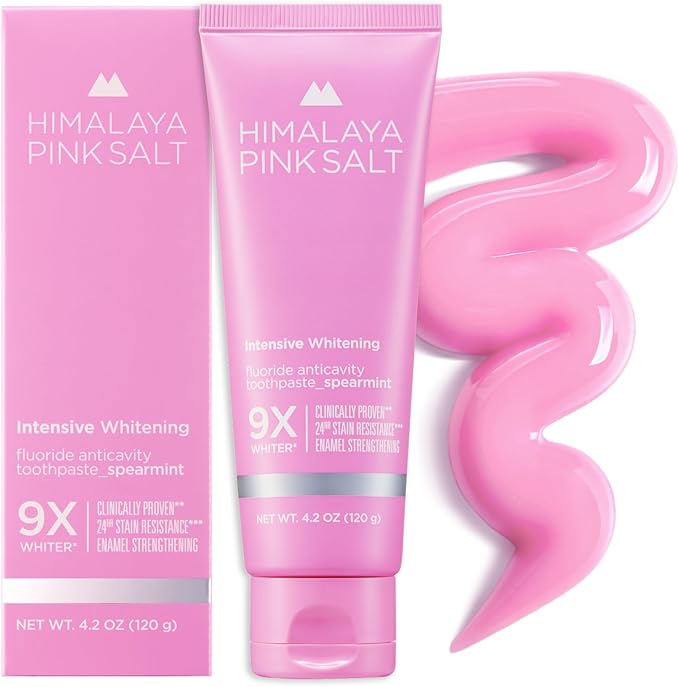 HIMALAYA PINKSALT Intensive Whitening Toothpaste - Teeth Whitening, Deep Stain Remover with Fluoride, Appropriate for Sensitive Teeth, Peroxide Free, Pink Toothpaste - Spearmint Flavor, 4.2 oz