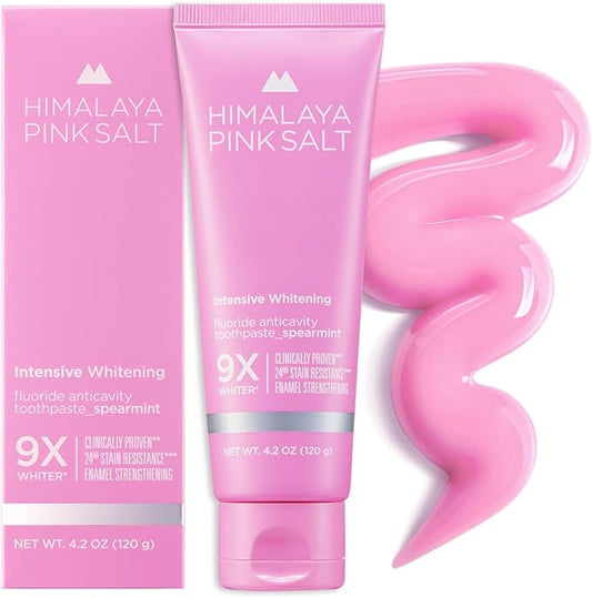 HIMALAYA PINKSALT Intensive Whitening Toothpaste - Teeth Whitening, Deep Stain Remover with Fluoride, Appropriate for Sensitive Teeth, Peroxide Free, Pink Toothpaste - Spearmint Flavor, 4.2 oz